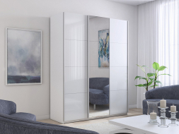 Шкаф-купе Прайм 3-х дверный (ЛДСП/Зеркало/ЛДСП) Белый снег