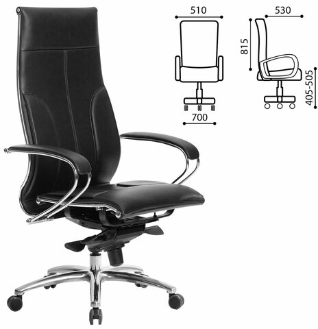 Кресло офисное МЕТТА "SAMURAI" Lux, рецик. кожа, регулируемое сиденье, черное