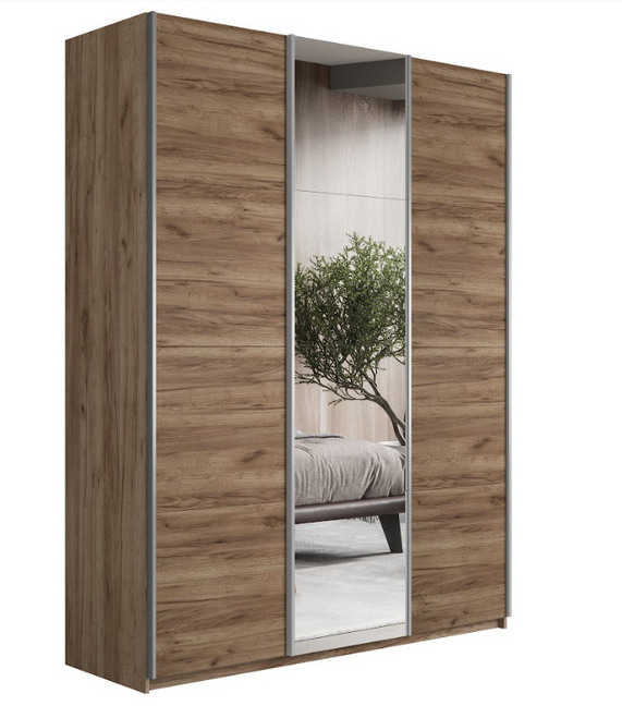 Шкаф-купе Прайм 3-х дверный (ЛДСП/Зеркало/ЛДСП) Крафт табачный