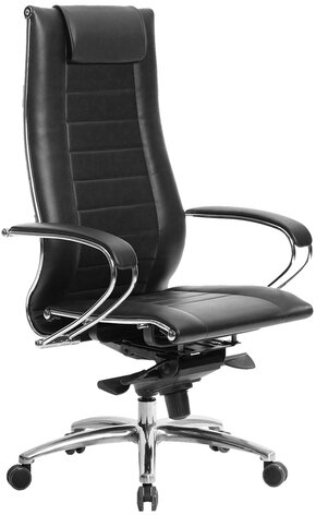 Кресло офисное МЕТТА "SAMURAI" Lux 2, рецик. кожа, регулируемое сиденье, черное