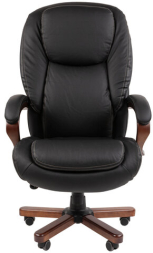 Кресло офисное CHAIRMAN СН 408, НАГРУЗКА до 150 кг, дерево, натуральная кожа, черное, 7030084