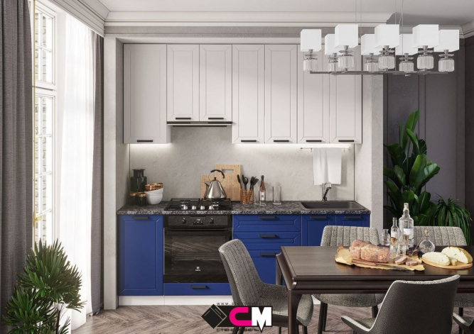 Кухня Альфа Холст сапфировый/Холст белый комплект 1