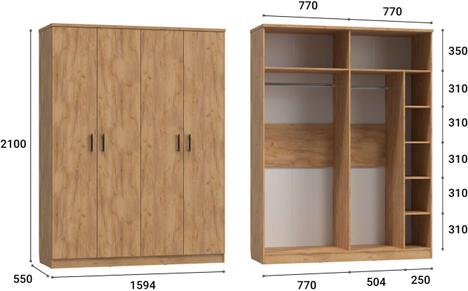 Шкаф четырехдверный для гостиниц Виктория ВИ-10