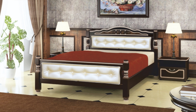 Кровать из массива Карина-11 с элементами экокожи