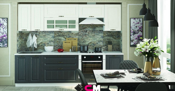 Кухня Мария Дуб белый | Графит  (2,4 м) модульная