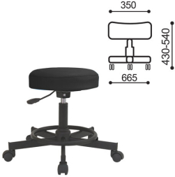 Кресло РС12, без спинки, без подлокотников, кожзам, черное, РС01.00.12 б/сп